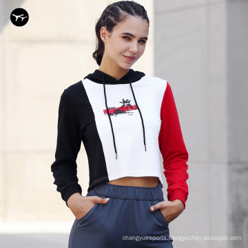 patchwork  Streetwear Female Loose Tops Yoga Crop Top Pullover Sweatshirt Custom Womens Hoodies